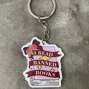 Pink and Red 'I Read Banned Books' Keychain